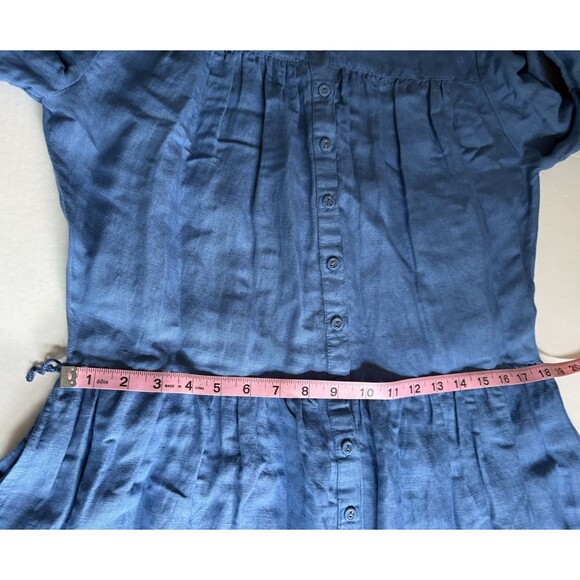 Sundance Elderflower Linen Blend Tiered Dress Size M Blue Long Sleeve Tie Belt - Picture 11 of 16